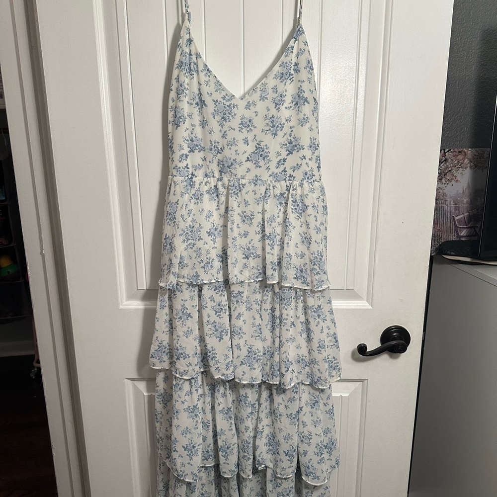 New Look Blue and White Tiered Maxi Sundress